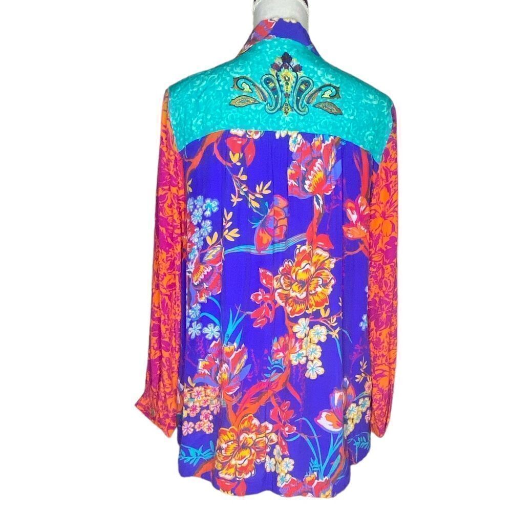 Soft Surroundings Sz PL Multi Color Bright Floral Button Down Tunic Blouse - Picture 3 of 4